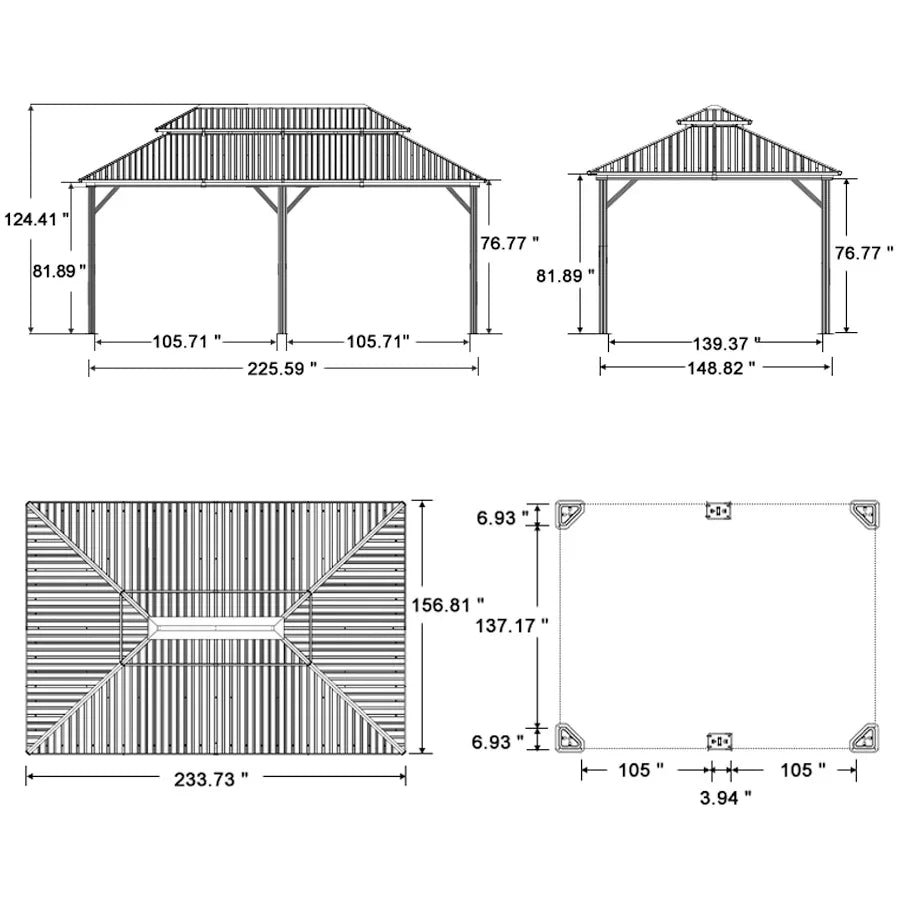 Gazebo for Backyard Grey Hardtop Galvanized Steel Roof Awning String Lights-milky - Image 58