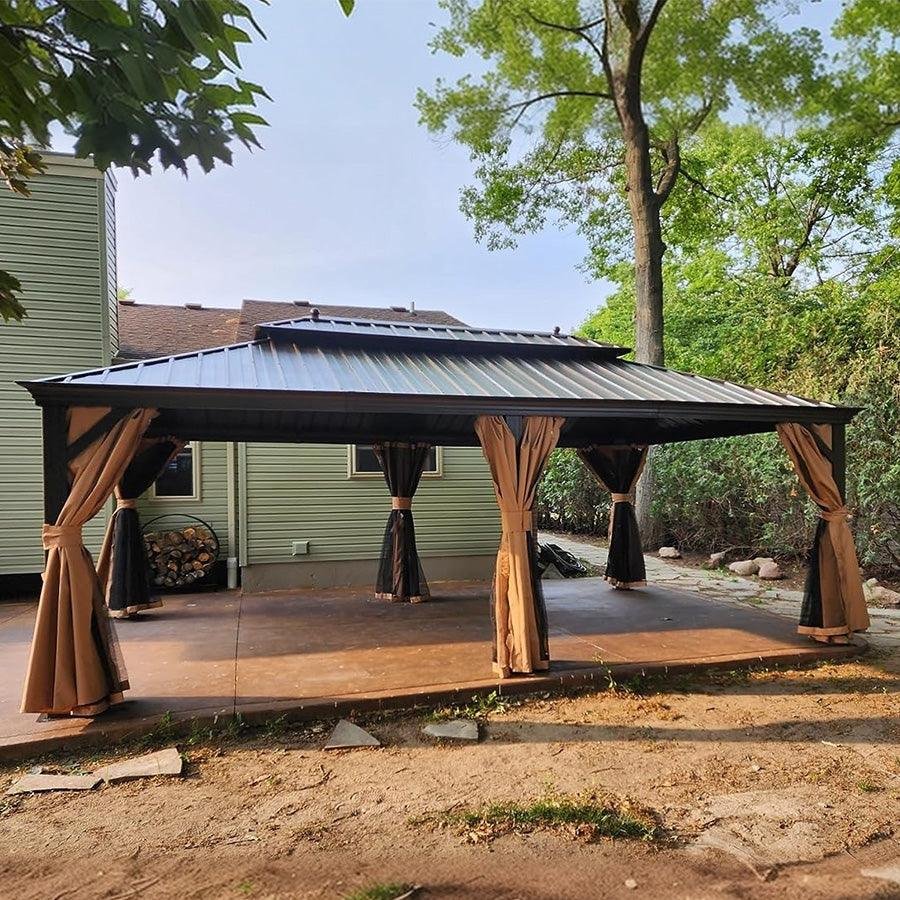 Outdoor Hardtop Gazebo for Garden Bronze Double Roof Aluminum Frame Pavilion - Image 88