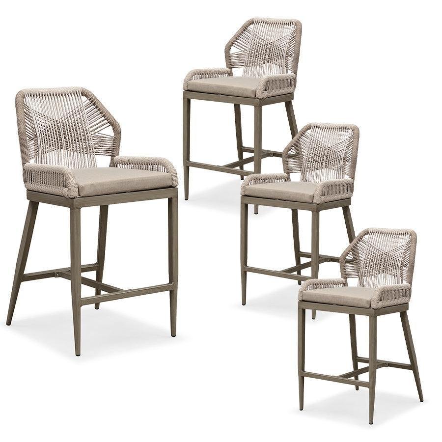 Bar Stools Set of 4 Outdoor Aluminum Barstools with Back Modern Wicker Rattan Boho Garden Pool Patio Bar Chairs - Image 36