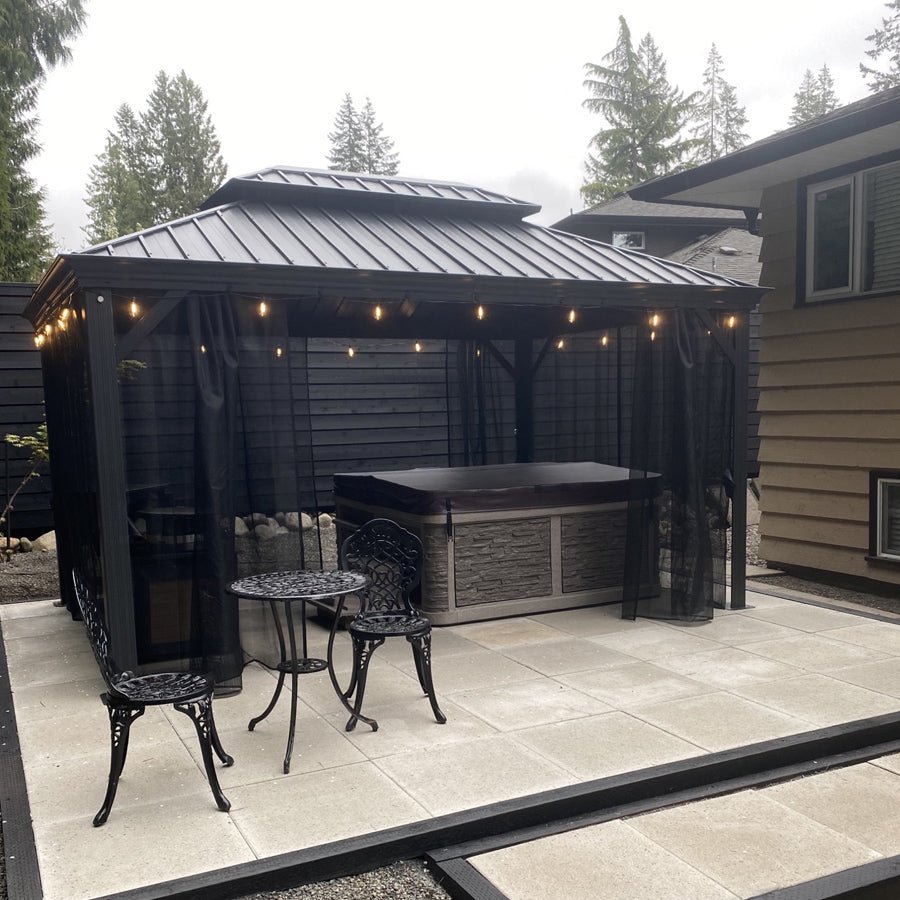 Patio Gazebo for Backyard Grey Hardtop Galvanized Steel Roof Awning with Upgrade Curtain - Image 169