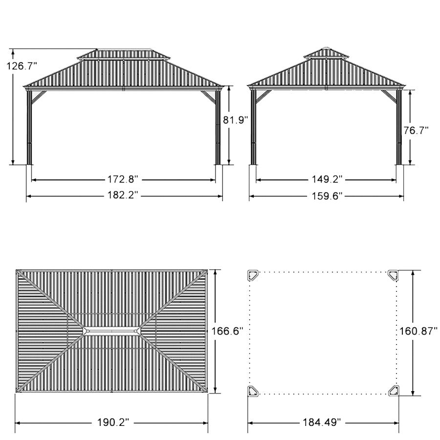 Gazebo for Backyard Grey Hardtop Galvanized Steel Roof Awning String Lights-milky - Image 45