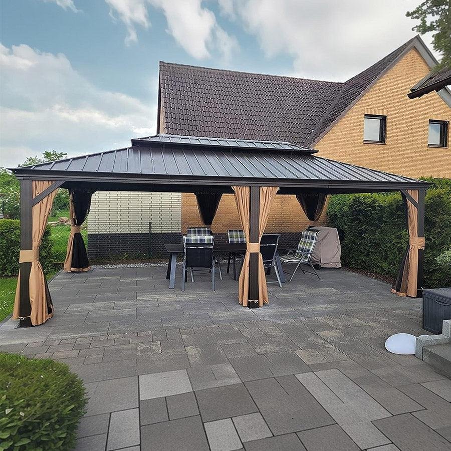 Outdoor Hardtop Gazebo for Garden Bronze Double Roof Aluminum Frame Pavilion - Image 73