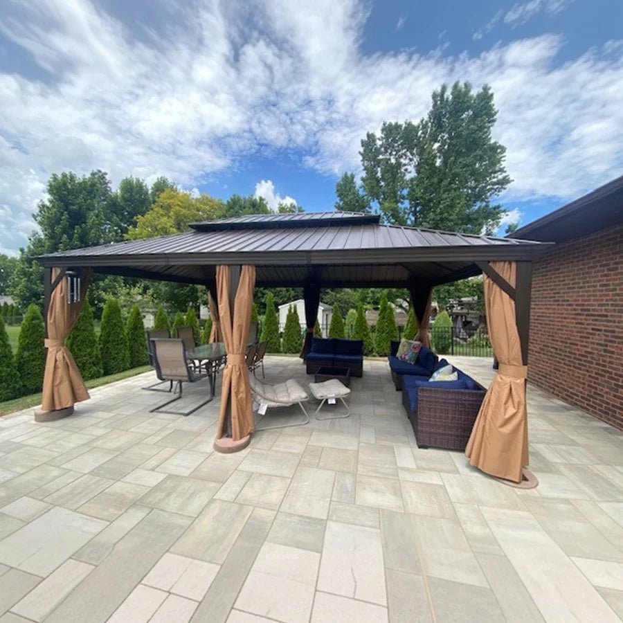 Outdoor Hardtop Gazebo for Garden Bronze Double Roof Aluminum Frame Pavilion - Image 109