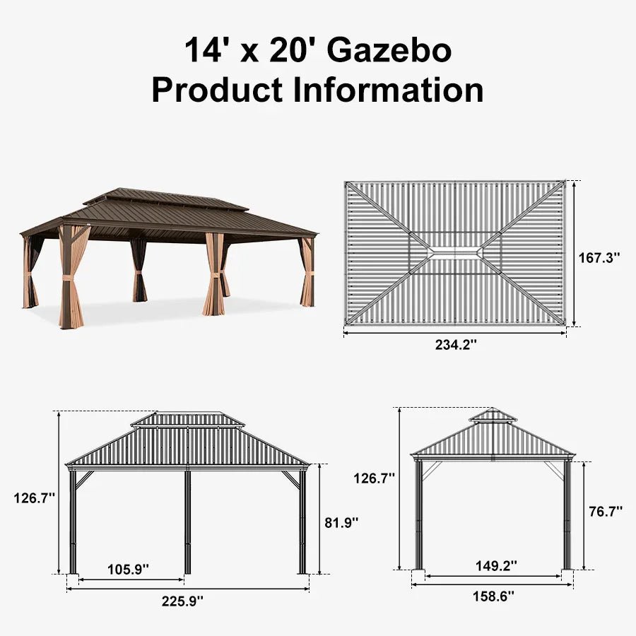 Outdoor Hardtop Gazebo for Garden Bronze Double Roof Aluminum Frame Pavilion with String Lights-clear - Image 158