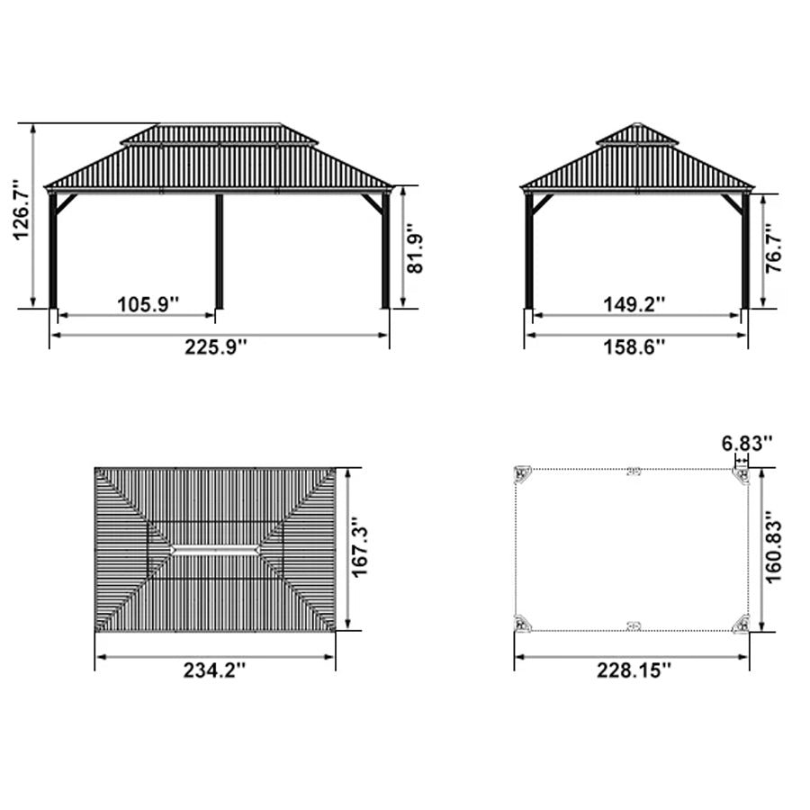 Patio Gazebo for Backyard Grey Hardtop Galvanized Steel Roof Awning with Upgrade Curtain - Image 199