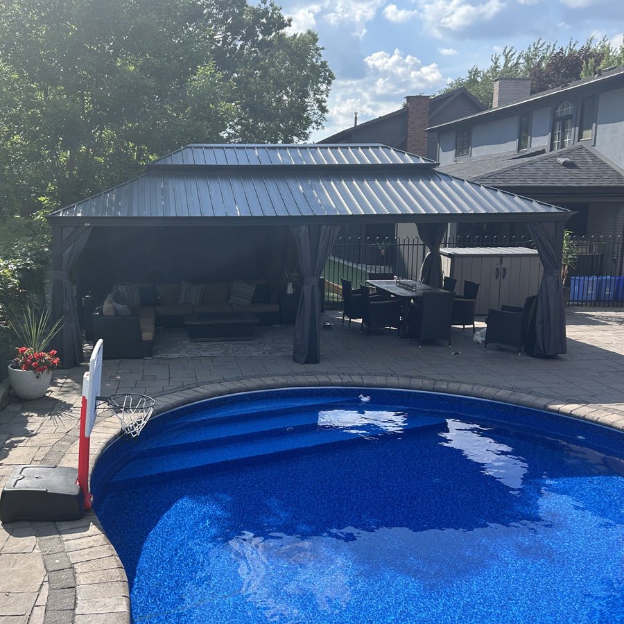 Patio Gazebo for Backyard Grey Hardtop Galvanized Steel Roof Awning with Upgrade Curtain - Image 133