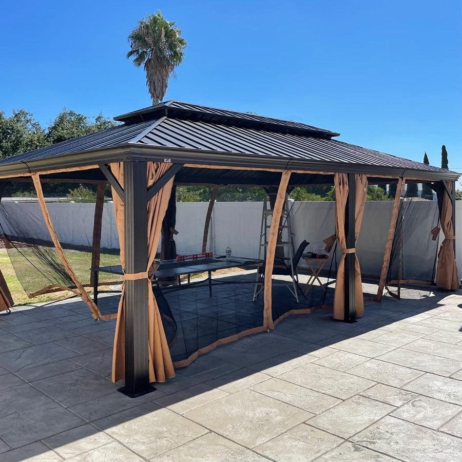 Outdoor Hardtop Gazebo for Garden Bronze Double Roof Aluminum Frame Pavilion with String Lights-clear - Image 101