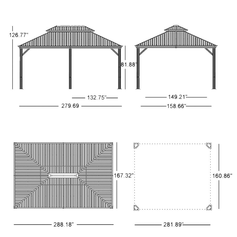 Gazebo for Backyard Grey Hardtop Galvanized Steel Roof Awning String Lights-milky - Image 47