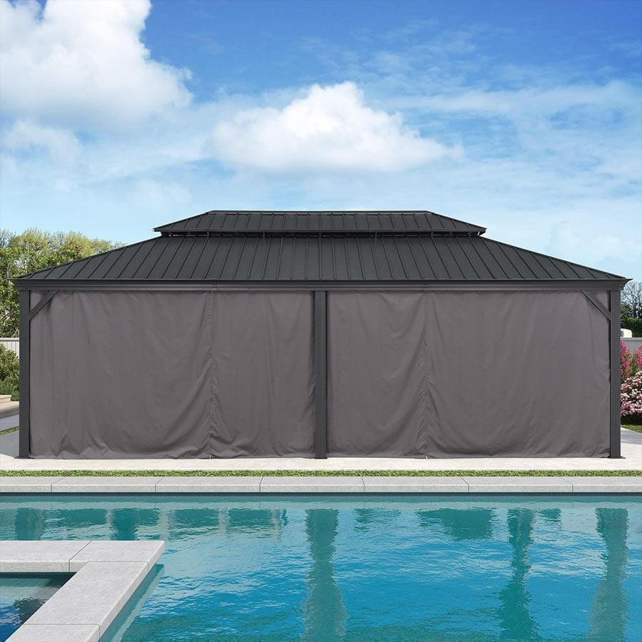 Patio Gazebo for Backyard Grey Hardtop Galvanized Steel Roof Awning with Upgrade Curtain - Image 69