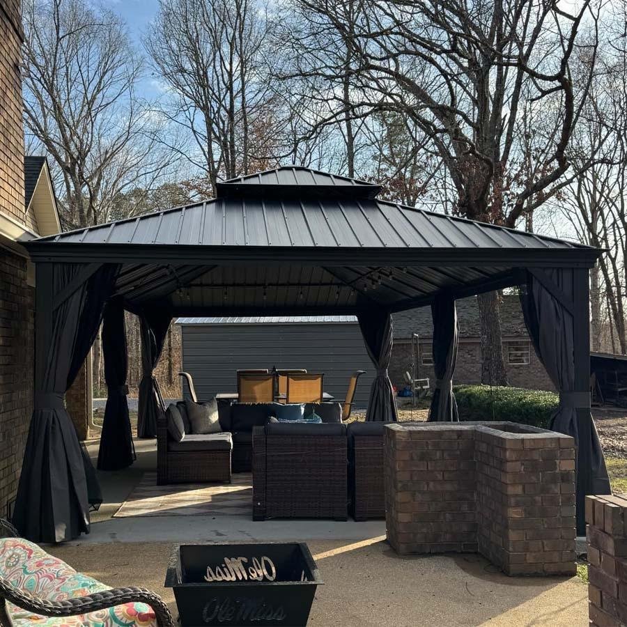 Gazebo for Backyard Grey Hardtop Galvanized Steel Roof Awning String Lights-milky - Image 61