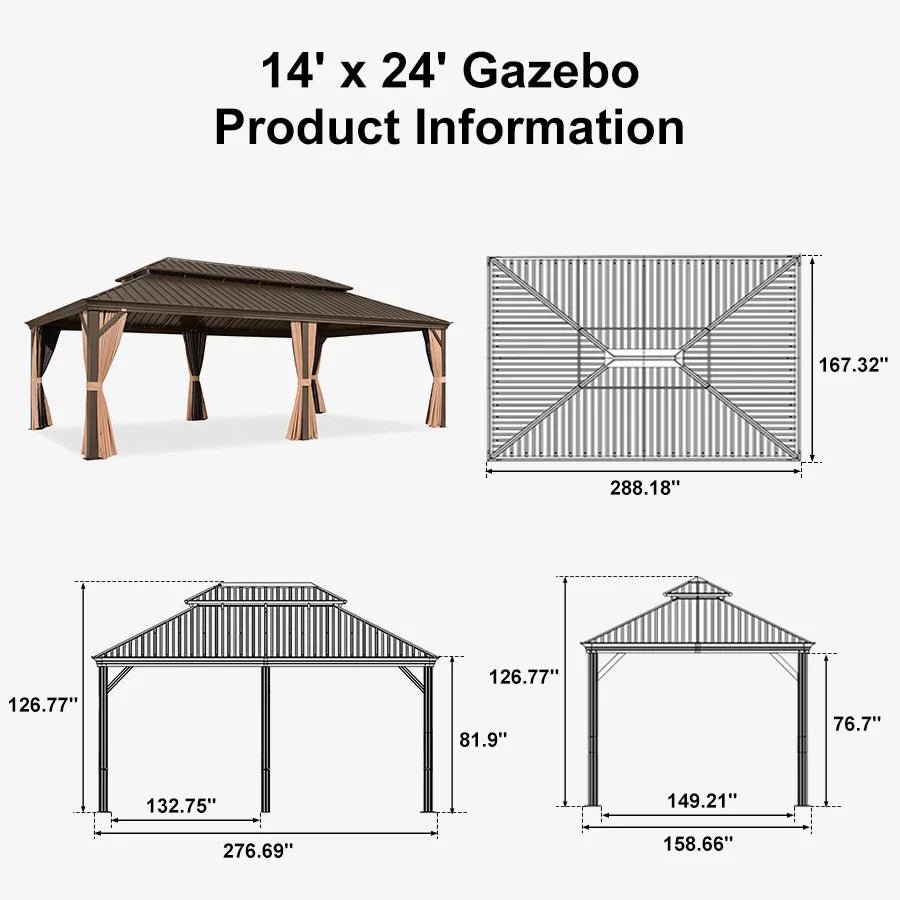 Outdoor Hardtop Gazebo for Garden Bronze Double Roof Aluminum Frame Pavilion with String Lights-milky - Image 136