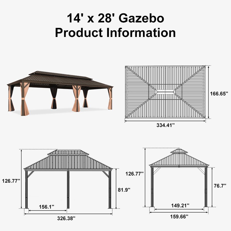 Outdoor Hardtop Gazebo for Garden Bronze Double Roof Aluminum Frame Pavilion - Image 142