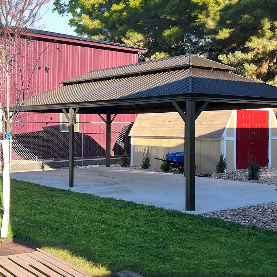 Outdoor Hardtop Gazebo for Garden Bronze Double Roof Aluminum Frame Pavilion with String Lights-milky - Image 100