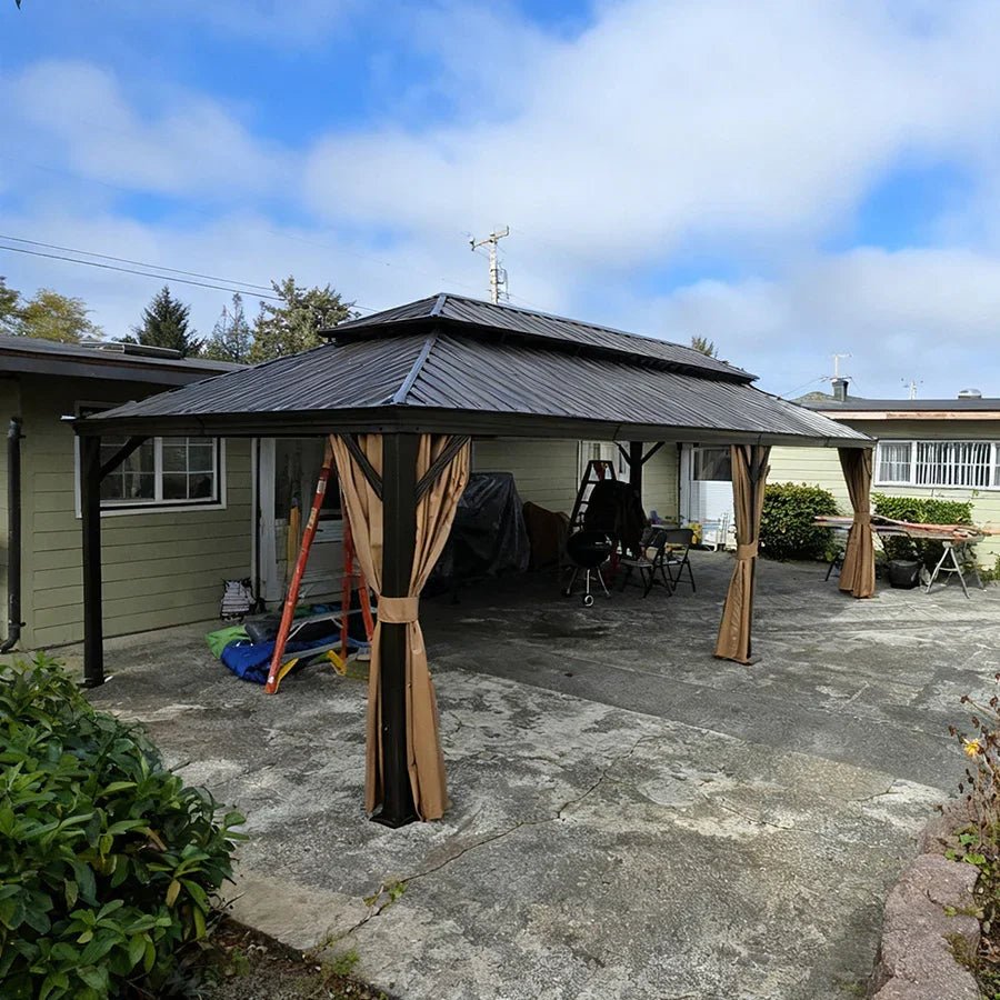 Outdoor Hardtop Gazebo for Garden Bronze Double Roof Aluminum Frame Pavilion - Image 108