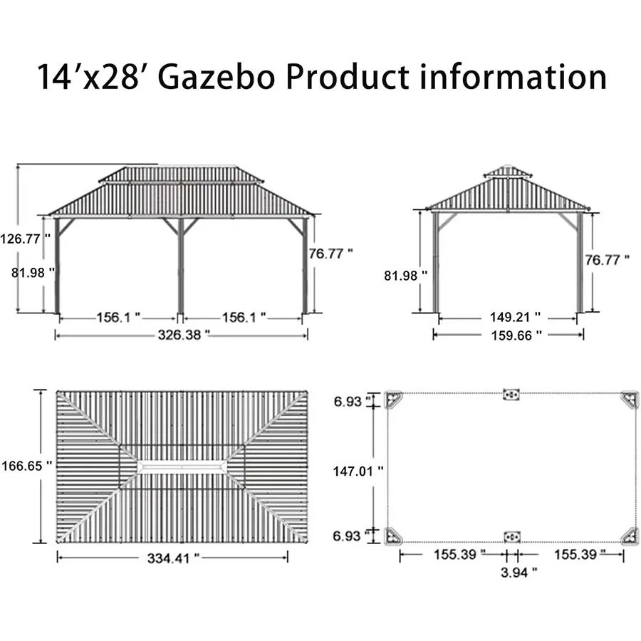 Gazebo for Backyard Grey Hardtop Galvanized Steel Roof Awning String Lights-milky - Image 60