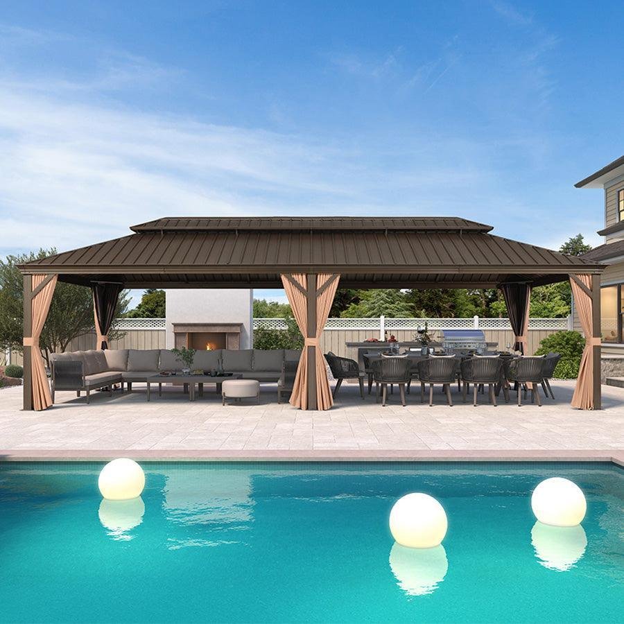 Outdoor Hardtop Gazebo for Garden Bronze Double Roof Aluminum Frame Pavilion - Image 82