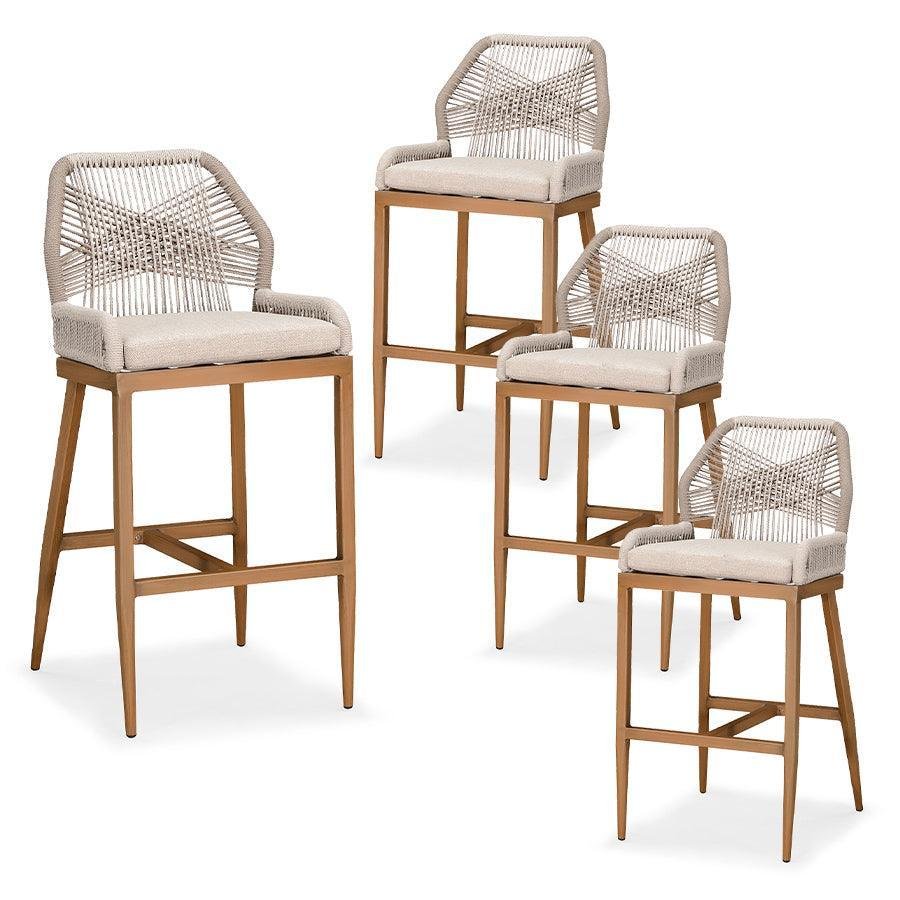 Bar Stools Set of 4 Outdoor Aluminum Barstools with Back Modern Wicker Rattan Boho Garden Pool Patio Bar Chairs - Image 37