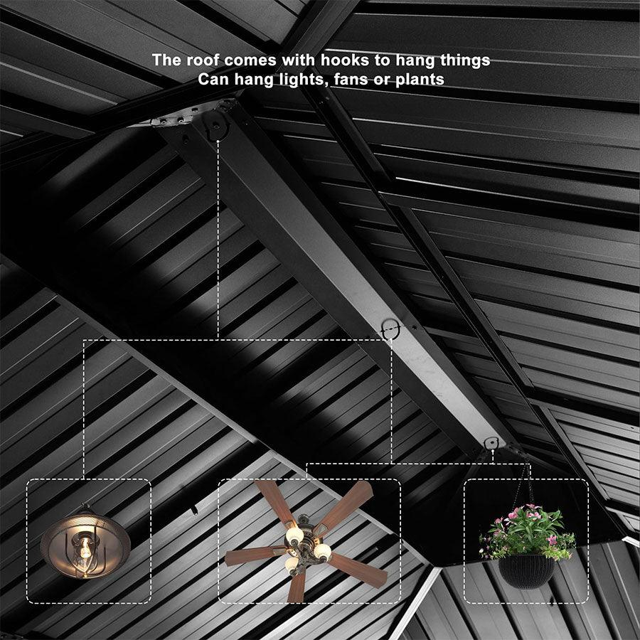 Gazebo for Backyard Grey Hardtop Galvanized Steel Roof Awning String Lights-milky - Image 21