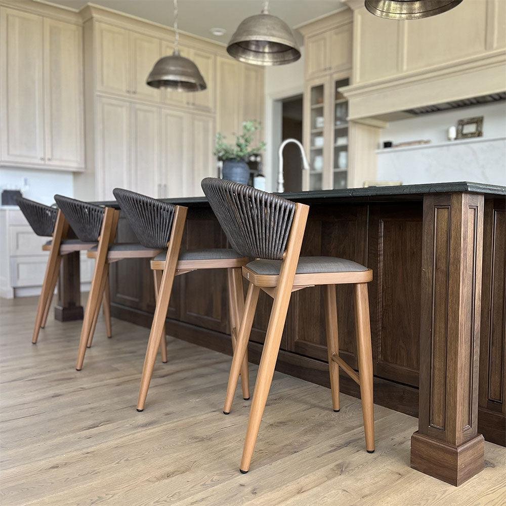 Bar Stool Rattan Bar Stools Counter Stools with Back Metal Bar Height Stool Outdoor Bar Chair for Garden Kitchen - Image 77
