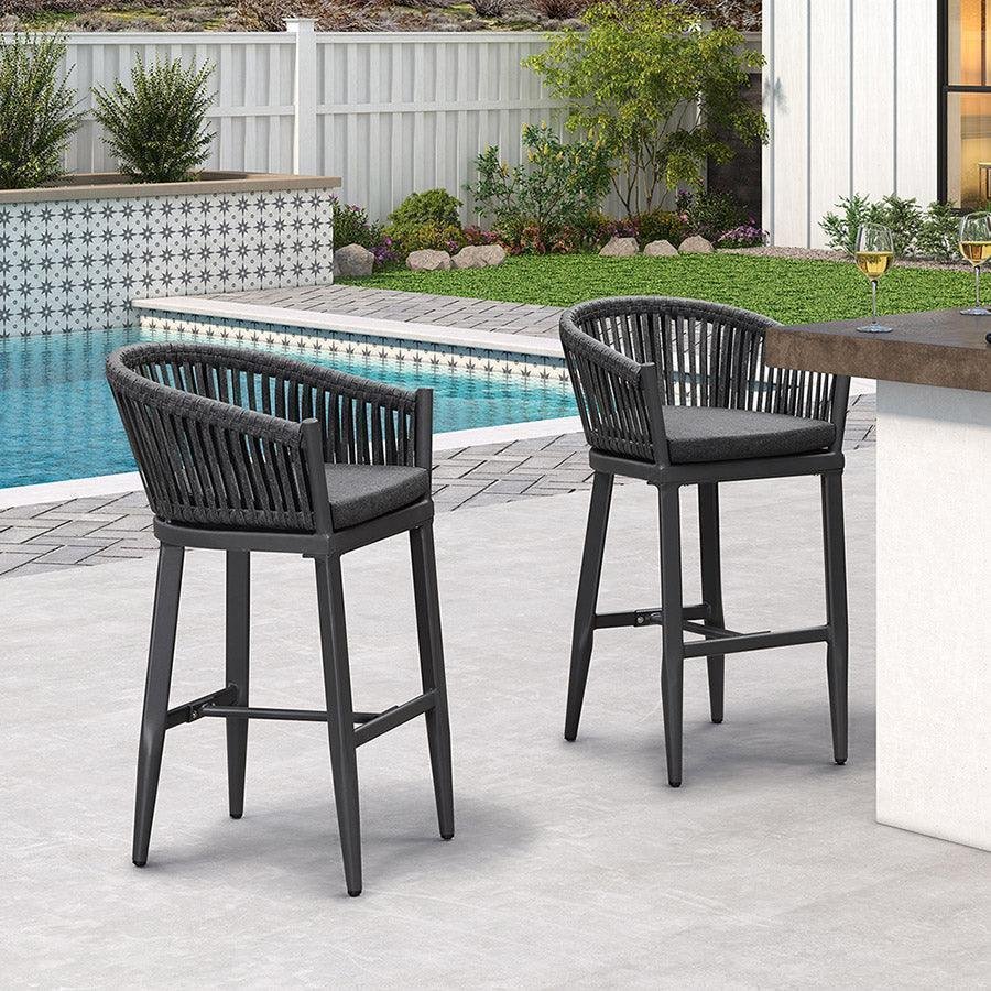 Counter Stools Bar Stools Rattan Bar Stools Wicker Bar Chairs Woven Aluminum Barstools with Back and Cushions - Image 12