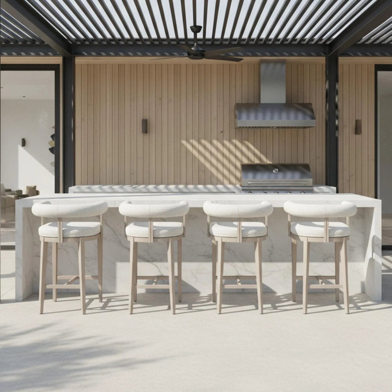 Outdoor Bar Stools Set of 2 Modern Olefin Upholstered Barstools with Back and Armrest Bar Chairs for Garden Kitchen Island - Image 28
