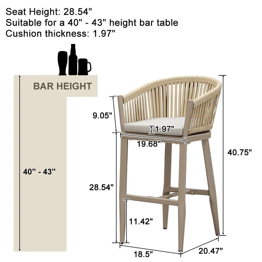 Counter Stools Bar Stools Rattan Bar Stools Wicker Bar Chairs Woven Aluminum Barstools with Back and Cushions - Image 66