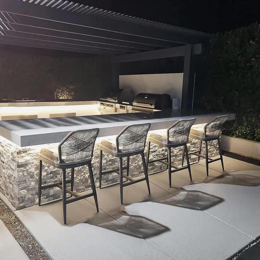 Bar Stools Set of 4 Outdoor Aluminum Barstools with Back Modern Wicker Rattan Boho Garden Pool Patio Bar Chairs - Image 30