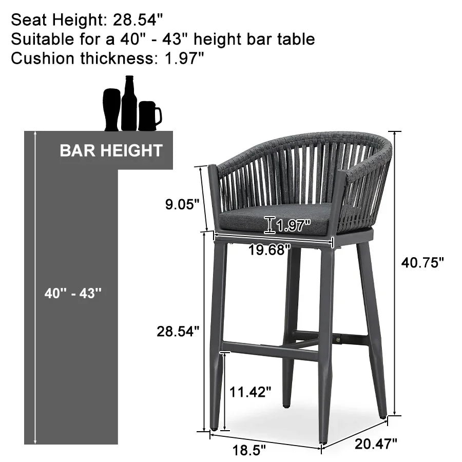 Counter Stools Bar Stools Rattan Bar Stools Wicker Bar Chairs Woven Aluminum Barstools with Back and Cushions - Image 64