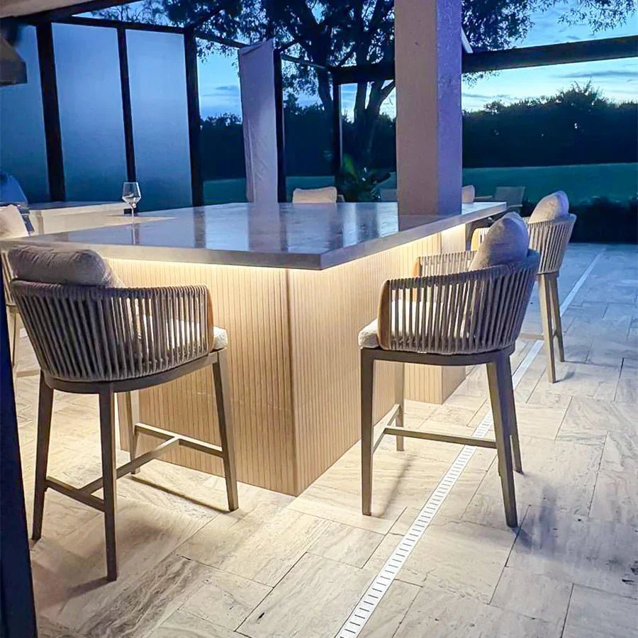 Hailar Outdoor Bar Stools Chair Modern Rattan Bar Stool with Back and Cushion for Balcony, Indoor or Outdoor, Kitchen Island - Image 19
