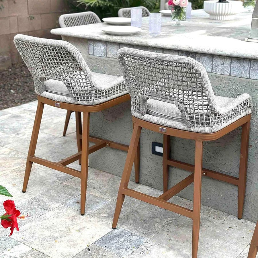 Outdoor Bar Stools Wicker Rattan Bar Stools with Back Aluminum Outside Garden Patio Bar Chairs - Image 100