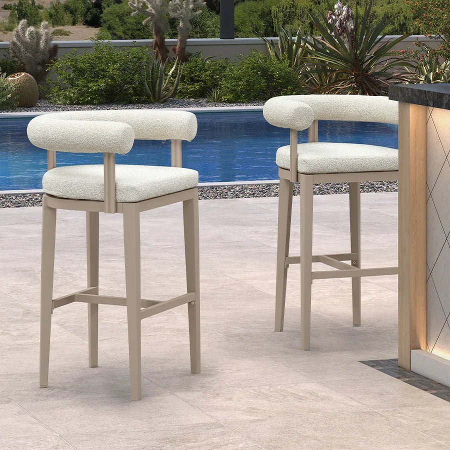 Outdoor Bar Stools Set of 2 Modern Olefin Upholstered Barstools with Back and Armrest Bar Chairs for Garden Kitchen Island - Image 3