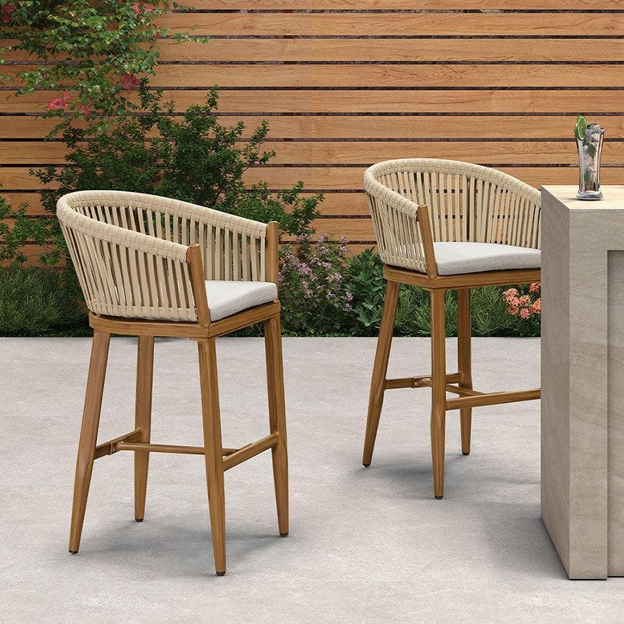 Counter Stools Bar Stools Rattan Bar Stools Wicker Bar Chairs Woven Aluminum Barstools with Back and Cushions - Image 13