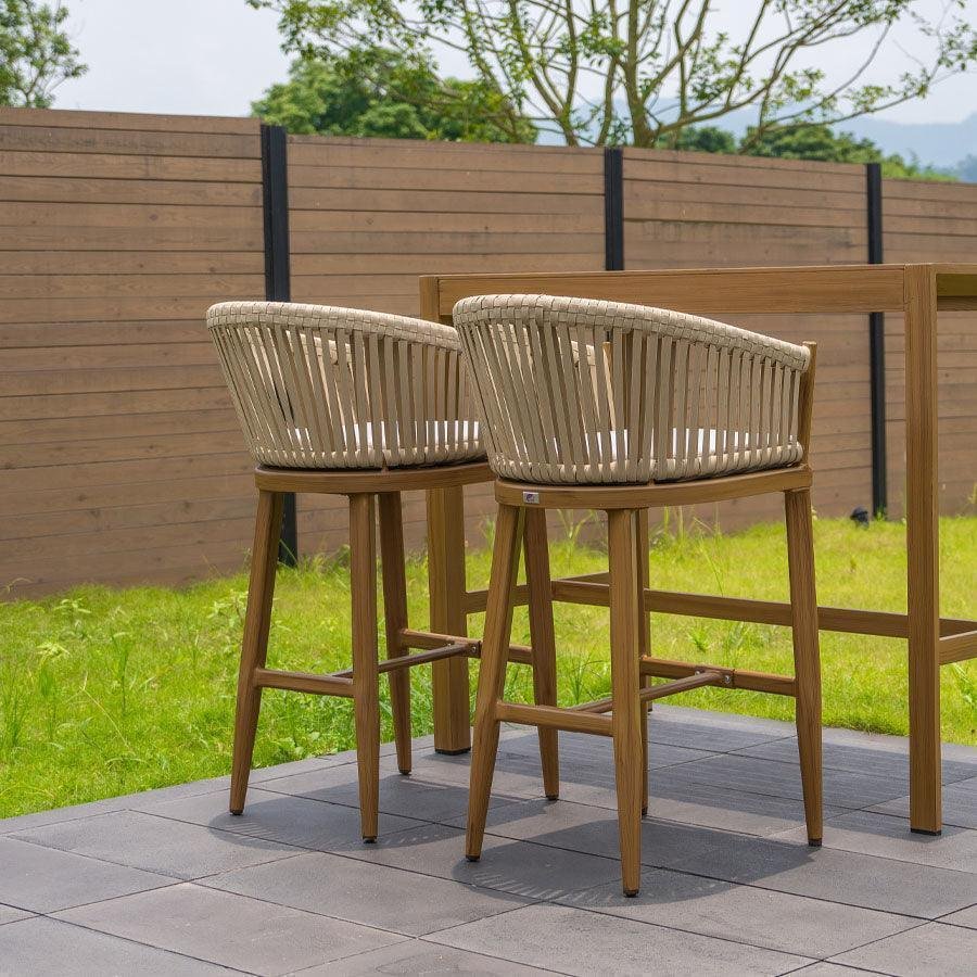 Counter Stools Bar Stools Rattan Bar Stools Wicker Bar Chairs Woven Aluminum Barstools with Back and Cushions - Image 16