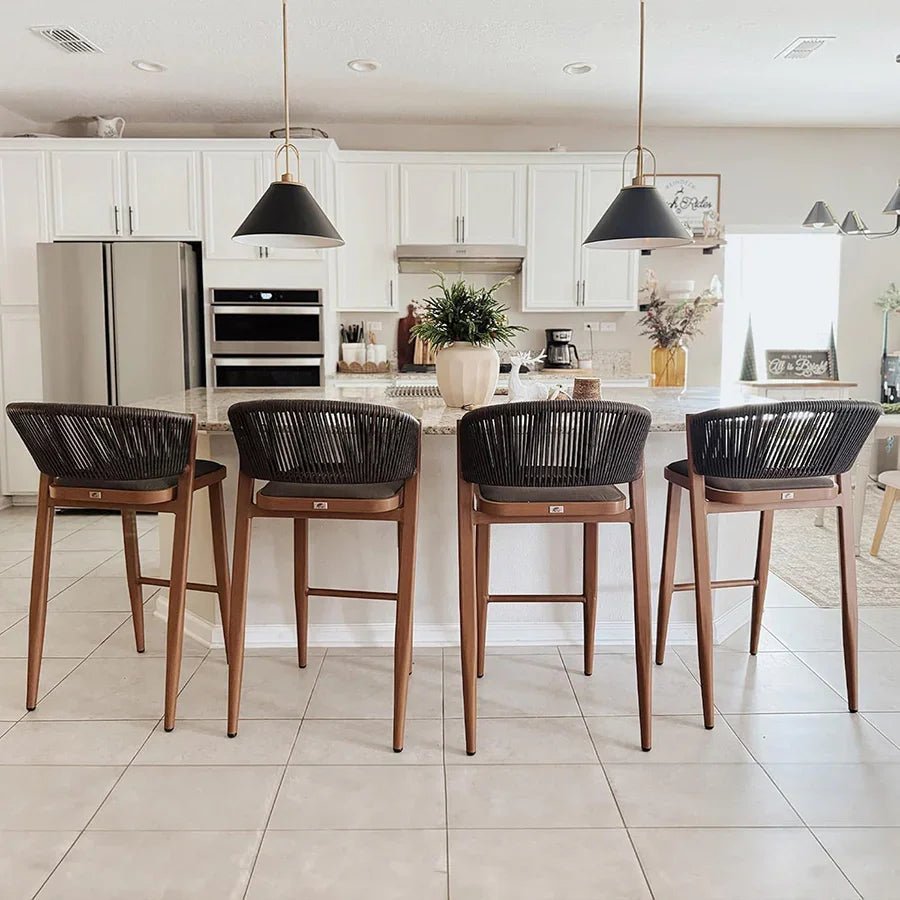 Bar Stool Rattan Bar Stools Counter Stools with Back Metal Bar Height Stool Outdoor Bar Chair for Garden Kitchen - Image 84