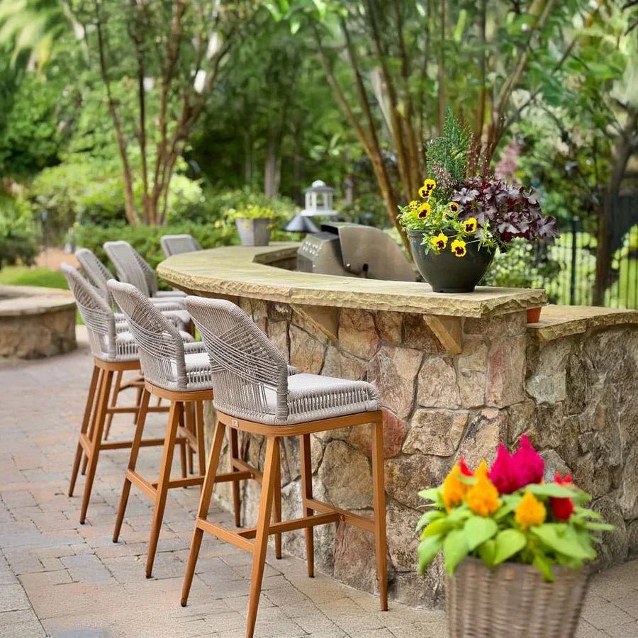 Outdoor Bar Stools Wicker Rattan Bar Stools with Back Aluminum Outside Garden Patio Bar Chairs - Image 3