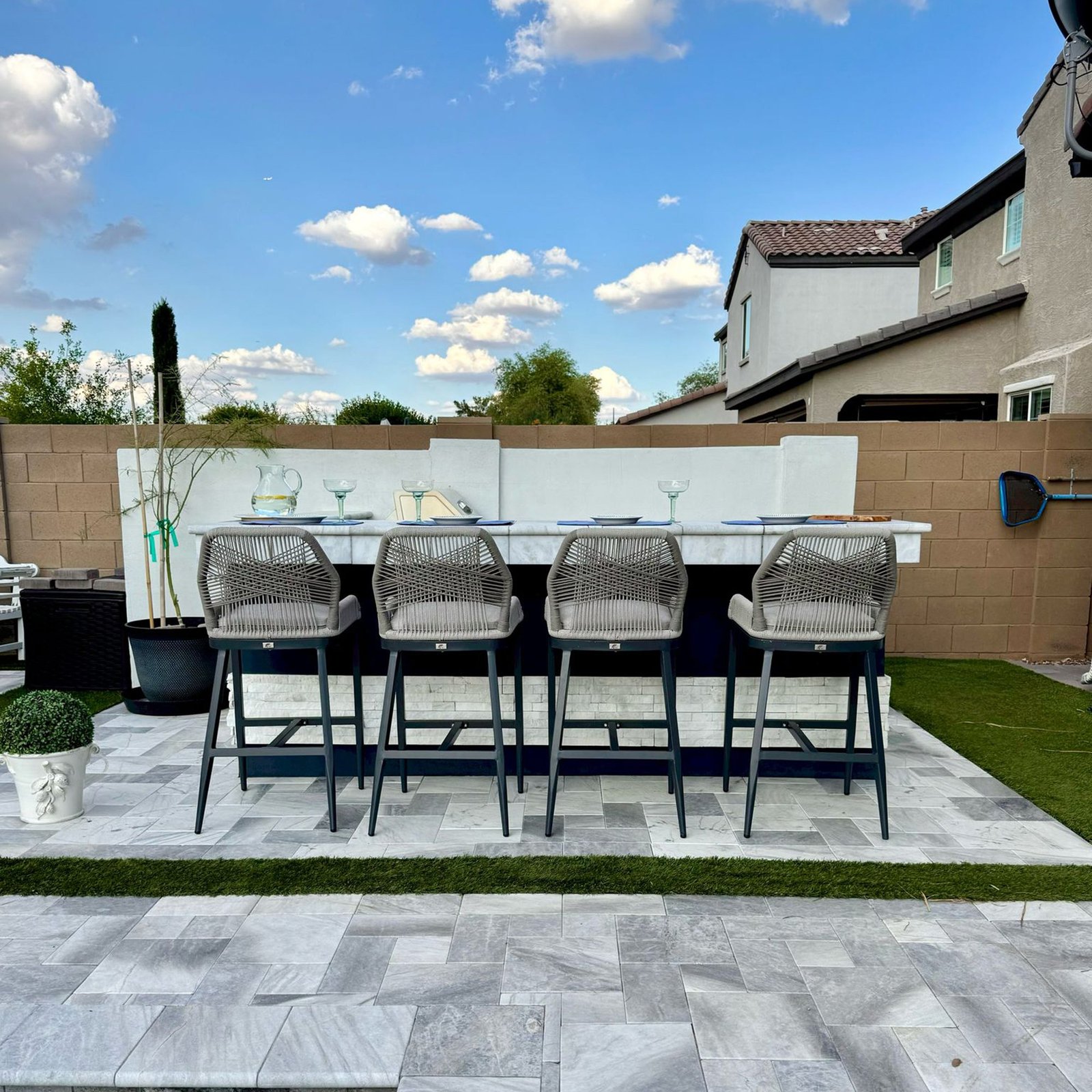 Outdoor Bar Stools Wicker Rattan Bar Stools with Back Aluminum Outside Garden Patio Bar Chairs - Image 101