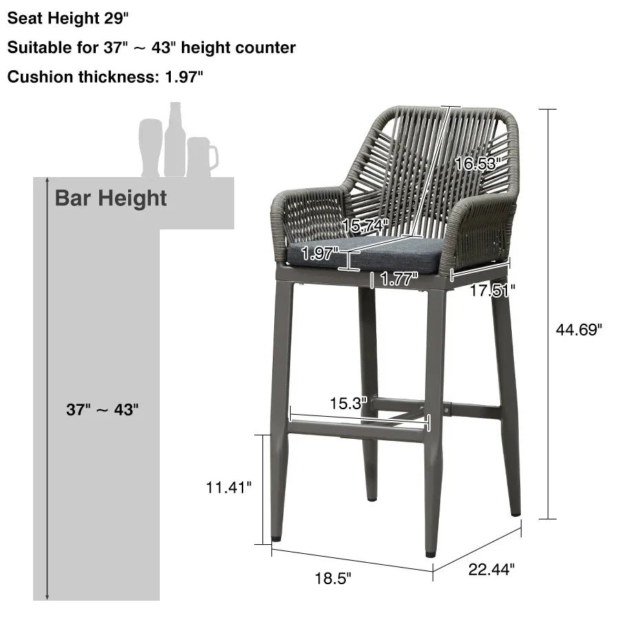 Modern Bar Stools Aluminum Bar Stool with Cushion for Indoor and Outdoor, Kitchen Island - Image 74