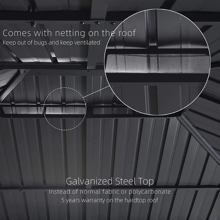 Gazebo for Backyard Grey Hardtop Galvanized Steel Roof Awning String Lights-milky - Image 24