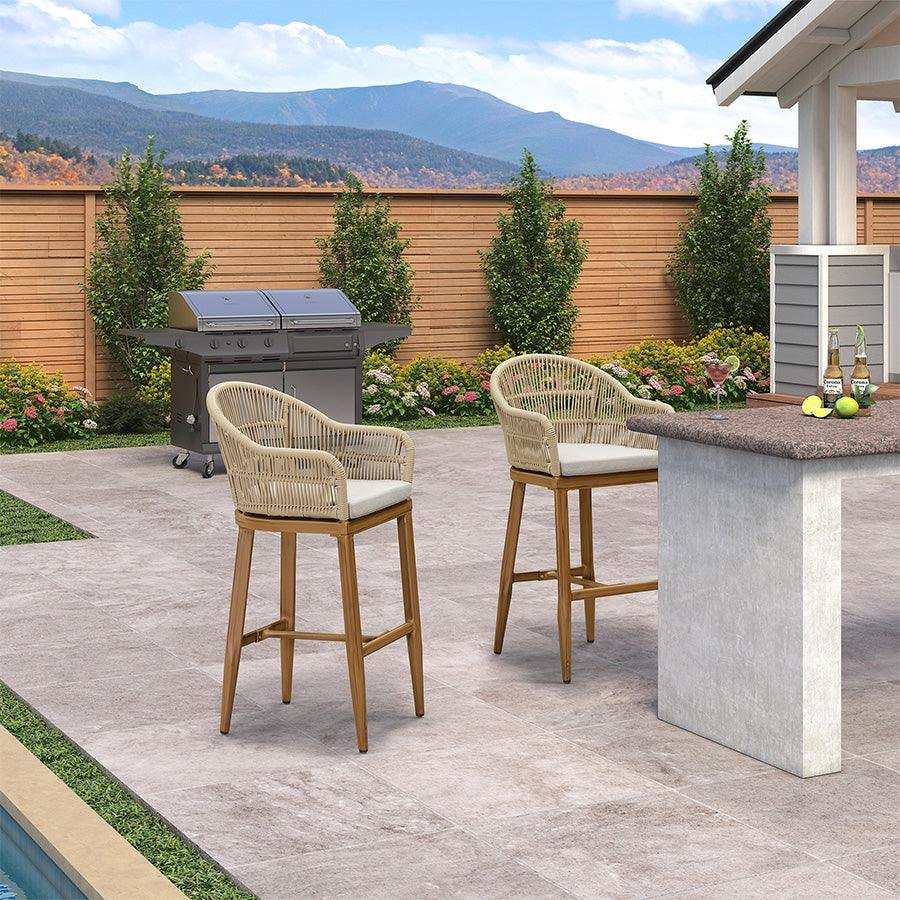 Outdoor Bar Stools Rattan Bar Stools Counter Stools with Back and Cushions  for Patio, Garden, Kitchen - Image 4