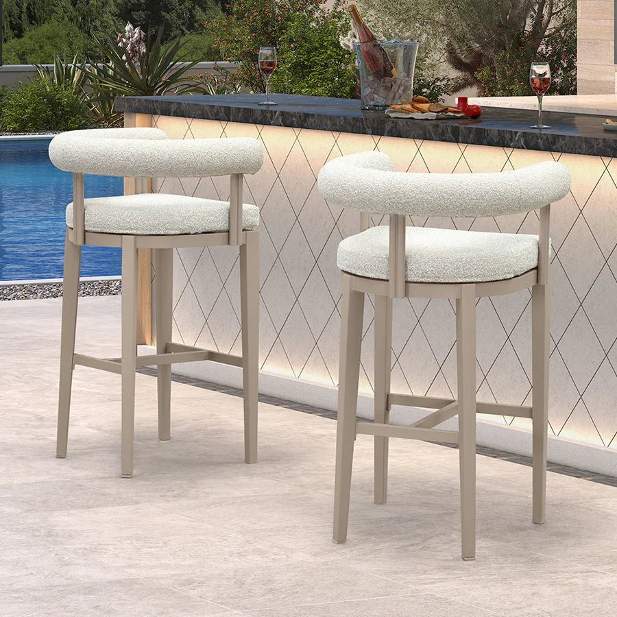 Outdoor Bar Stools Set of 2 Modern Olefin Upholstered Barstools with Back and Armrest Bar Chairs for Garden Kitchen Island - Image 4