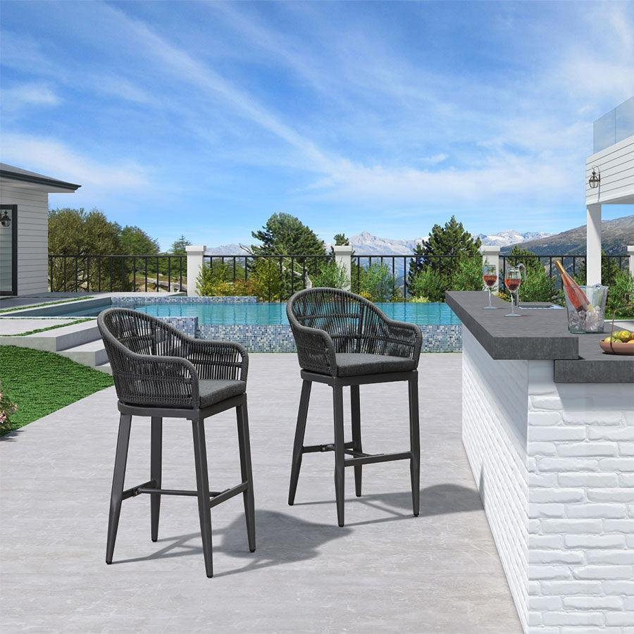Outdoor Bar Stools Rattan Bar Stools Counter Stools with Back and Cushions  for Patio, Garden, Kitchen - Image 9