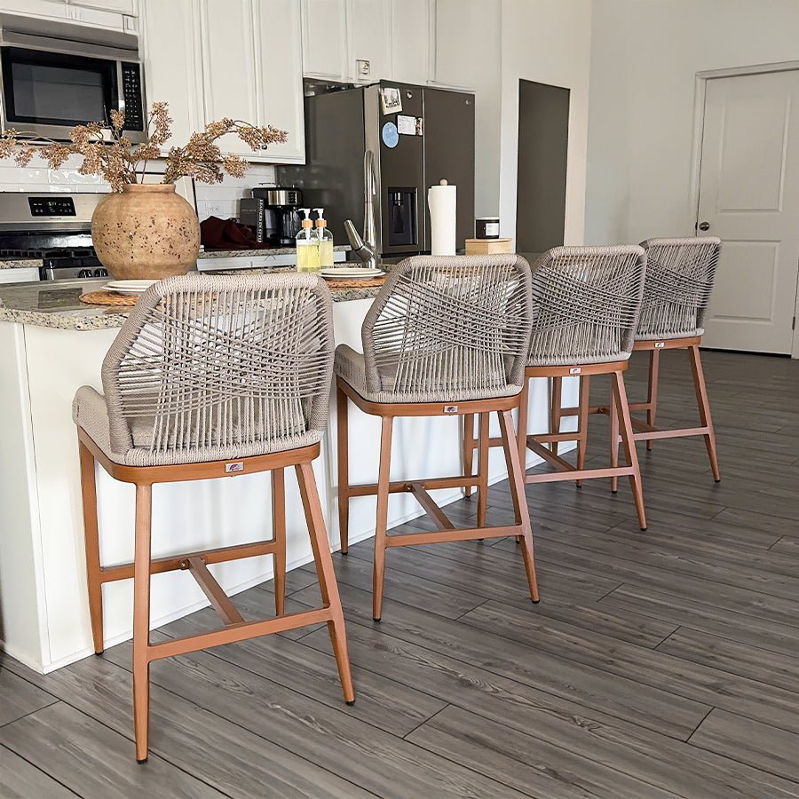 Outdoor Bar Stools Wicker Rattan Bar Stools with Back Aluminum Outside Garden Patio Bar Chairs - Image 107