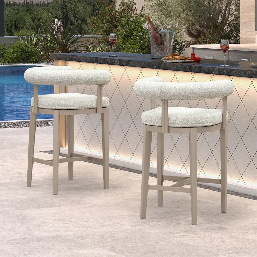 Outdoor Bar Stools Set of 2 Modern Olefin Upholstered Barstools with Back and Armrest Bar Chairs for Garden Kitchen Island - Image 6