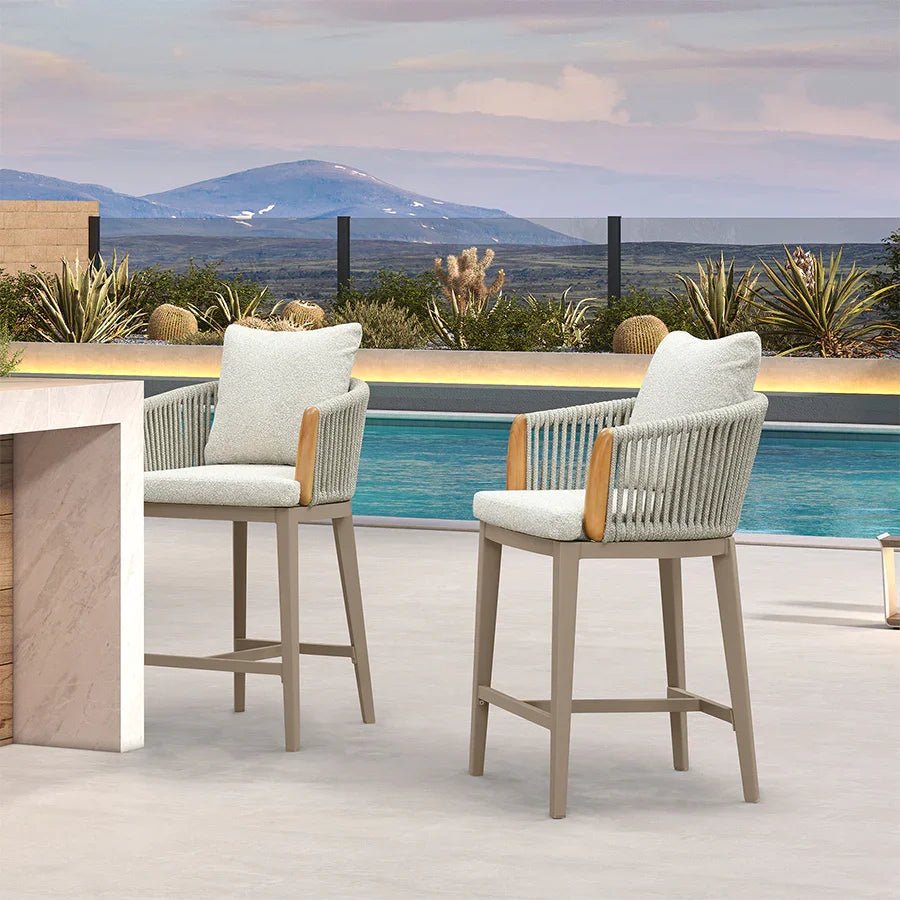 Hailar Outdoor Bar Stools Chair Modern Rattan Bar Stool with Back and Cushion for Balcony, Indoor or Outdoor, Kitchen Island - Image 4