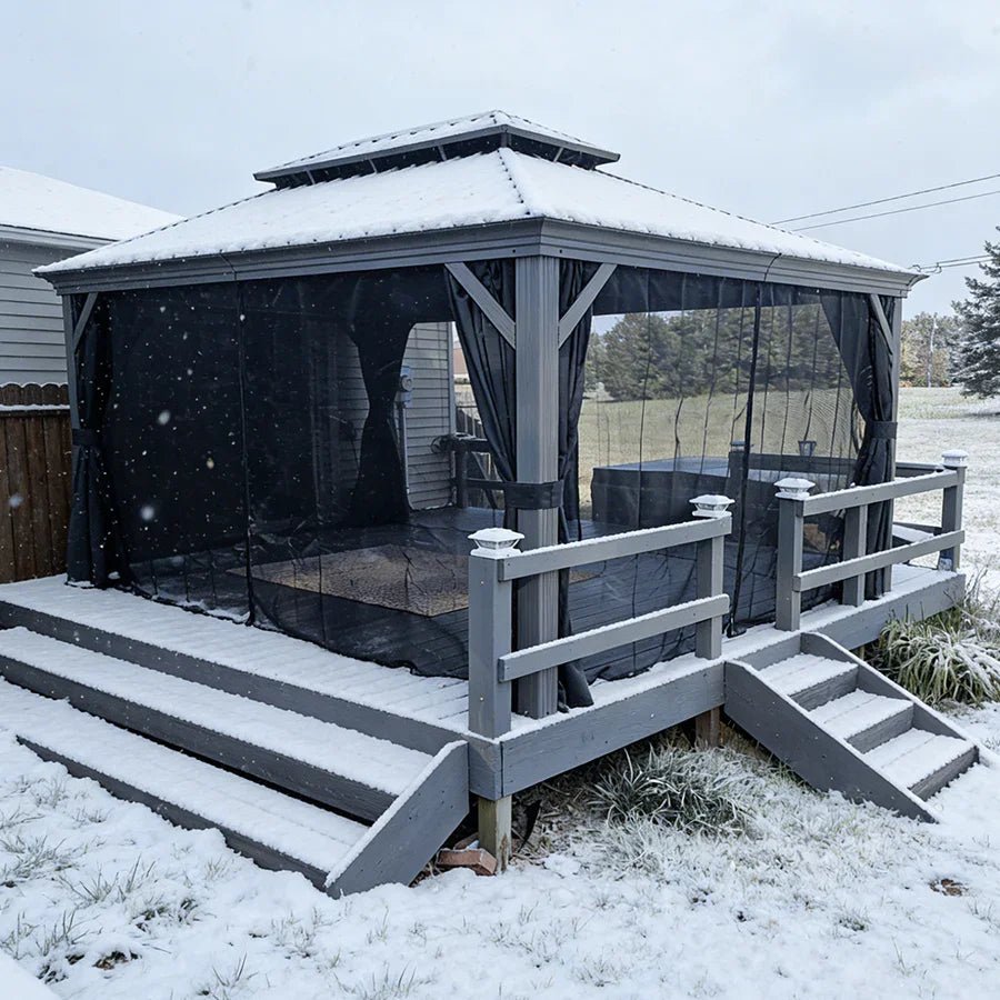 Patio Gazebo for Pool Light Grey Hardtop Galvanized Steel Roof with String Lights-clear - Image 78