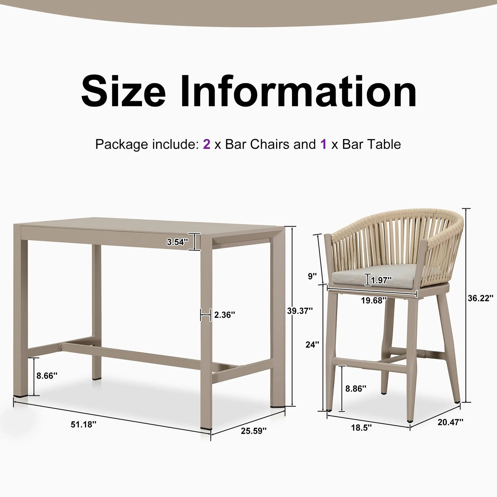 Counter Stools Bar Stools Rattan Bar Stools Wicker Bar Chairs Woven Aluminum Barstools with Back and Cushions - Image 115