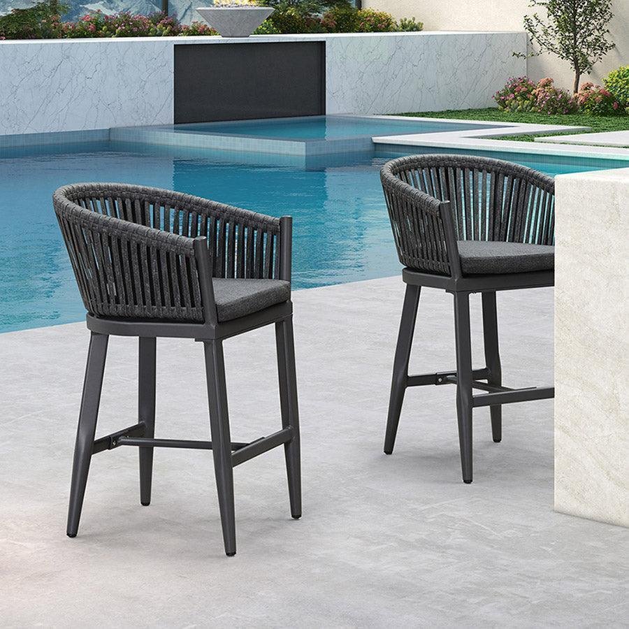 Counter Stools Bar Stools Rattan Bar Stools Wicker Bar Chairs Woven Aluminum Barstools with Back and Cushions - Image 14