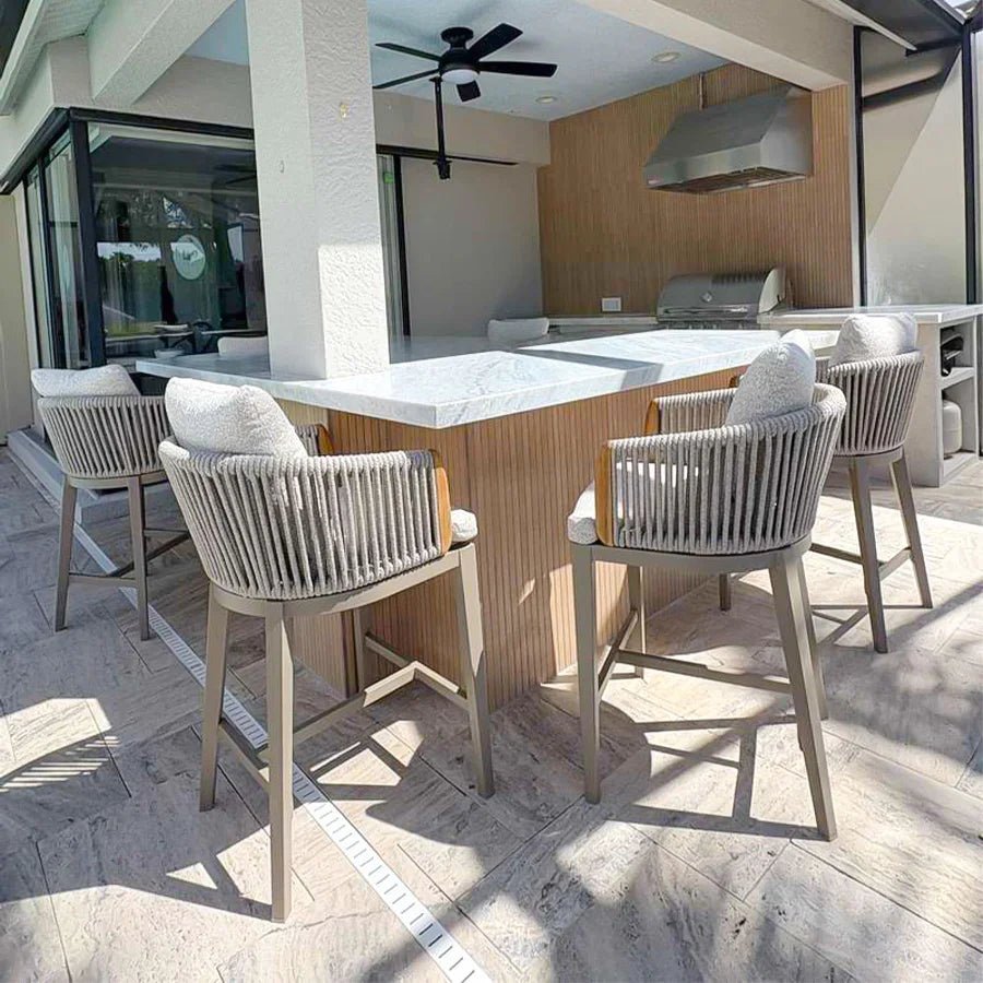 Hailar Outdoor Bar Stools Chair Modern Rattan Bar Stool with Back and Cushion for Balcony, Indoor or Outdoor, Kitchen Island - Image 2