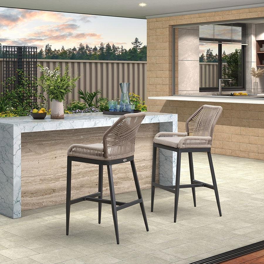 Bar Stools Set of 4 Outdoor Aluminum Barstools with Back Modern Wicker Rattan Boho Garden Pool Patio Bar Chairs - Image 8