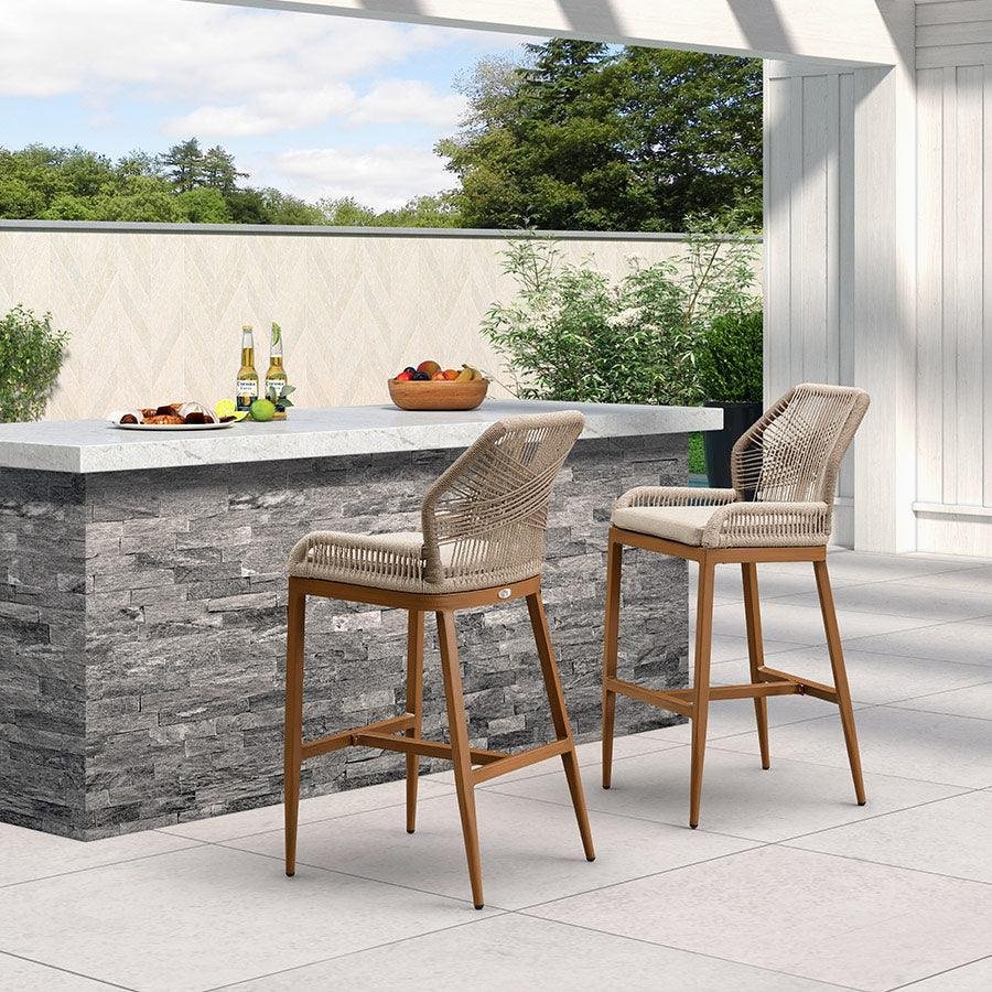 Bar Stools Set of 4 Outdoor Aluminum Barstools with Back Modern Wicker Rattan Boho Garden Pool Patio Bar Chairs - Image 11
